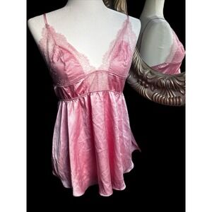 Victoria's Secret Pink Satin Lace Babydoll Slip Chemise Lingerie Medium